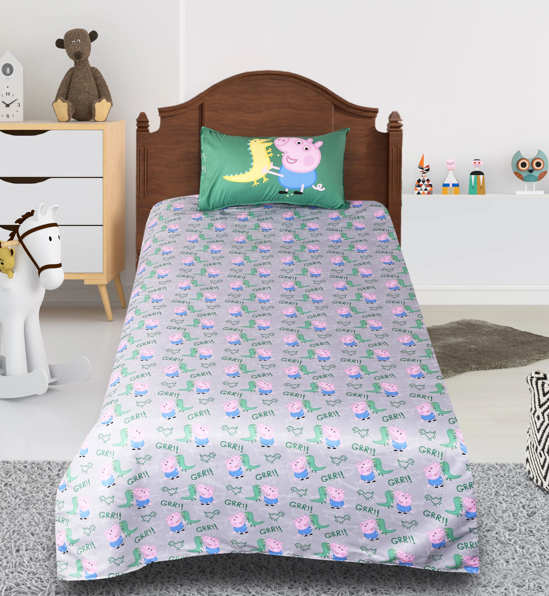 Peppa Pig Single Size Bedsheet | Cotton with 1 Pillow Cover (60x90 cm, 17x27")