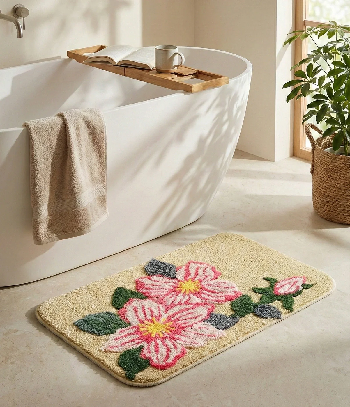 PINKY Microfiber with Anti-skid Backing Bath Mat |Water Absorbing Mat | Washable Quick Drying Footmat | Home, Bathroom, Bedroom, Kitchen | Floral Pattern - Image 7
