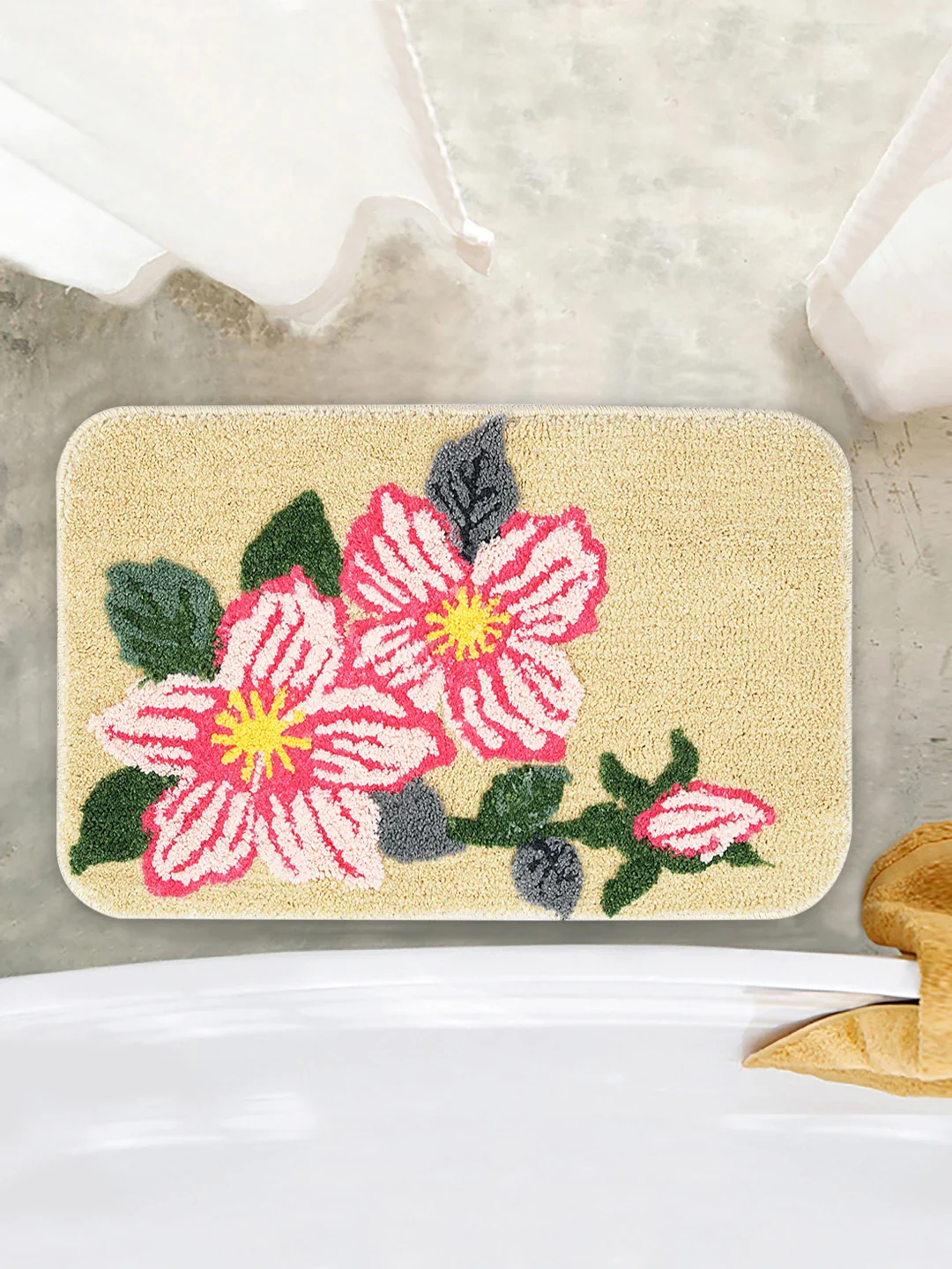 PINKY Microfiber with Anti-skid Backing Bath Mat |Water Absorbing Mat | Washable Quick Drying Footmat | Home, Bathroom, Bedroom, Kitchen | Floral Pattern - Image 8