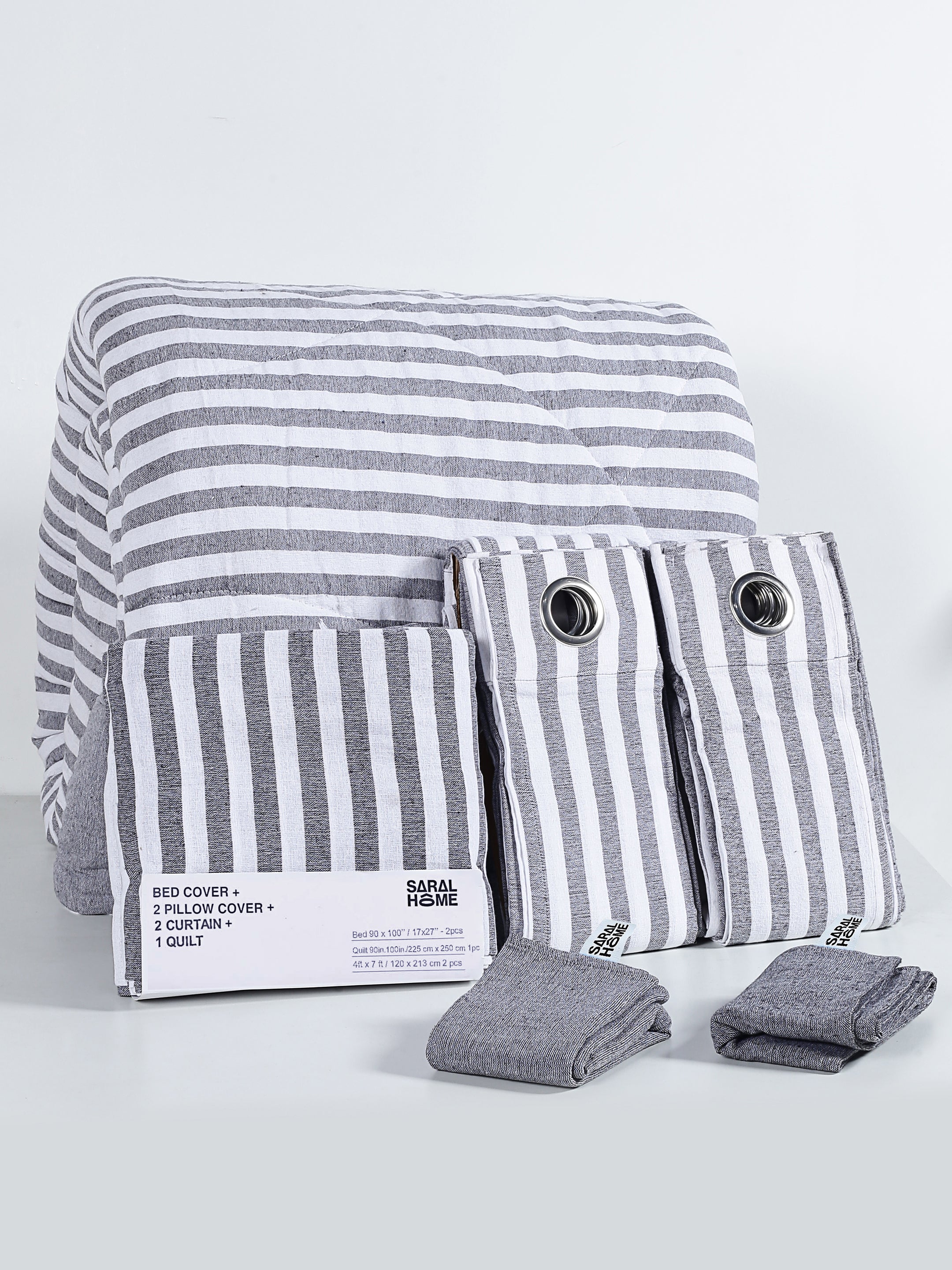 6 PC Bedding Combo | 1 Bedsheet + 2 Pillow Covers + Quilt + 2 Curtains | 90x100 & 4x7 - Image 2