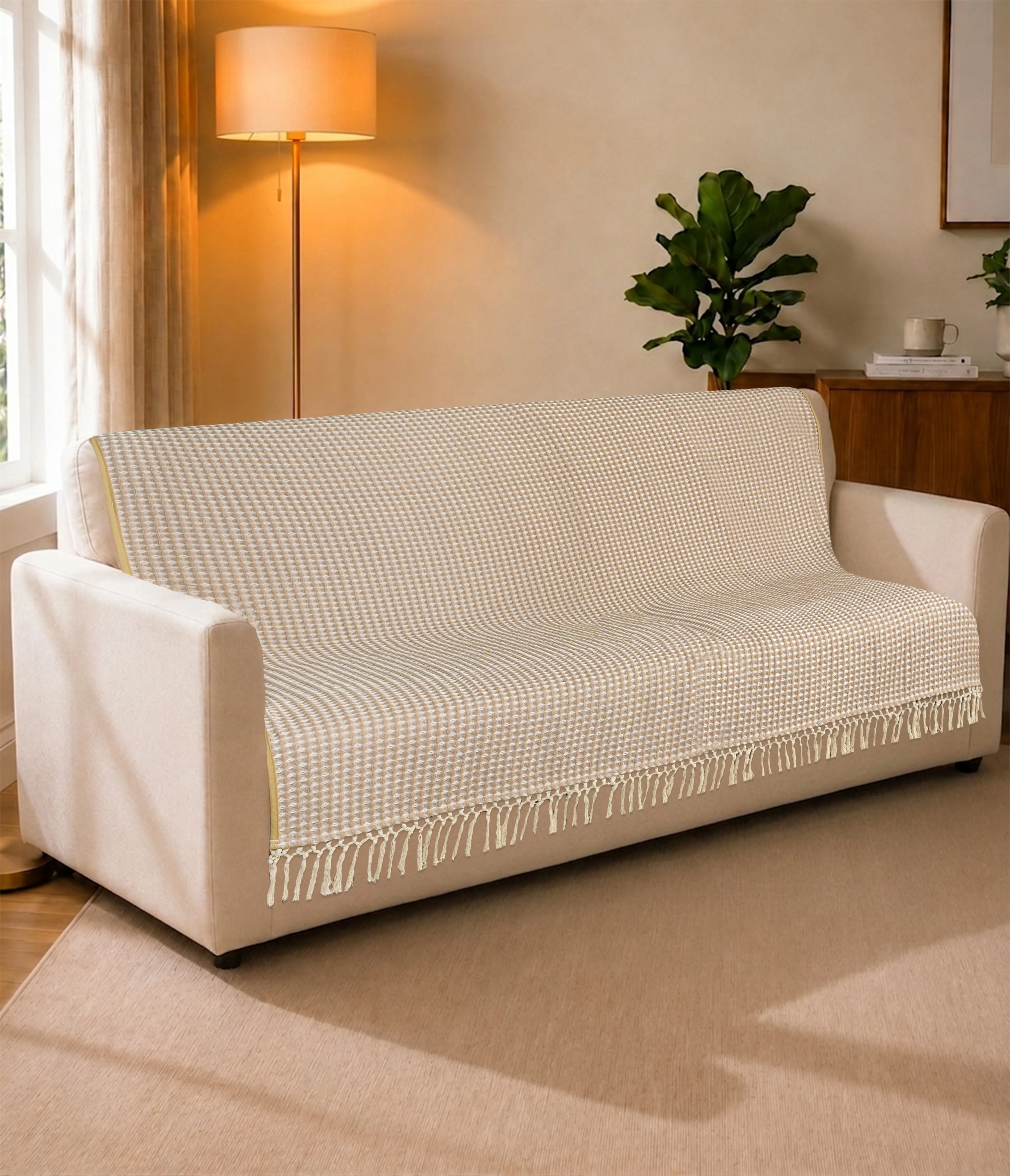 Comfy Sofa Throw | Cotton Polyester Decorative Sofa Throw with Elegant Fringe Design | Geometric Woven Pattern Sofa Throw | Sofa Protector & Decor - Image 5