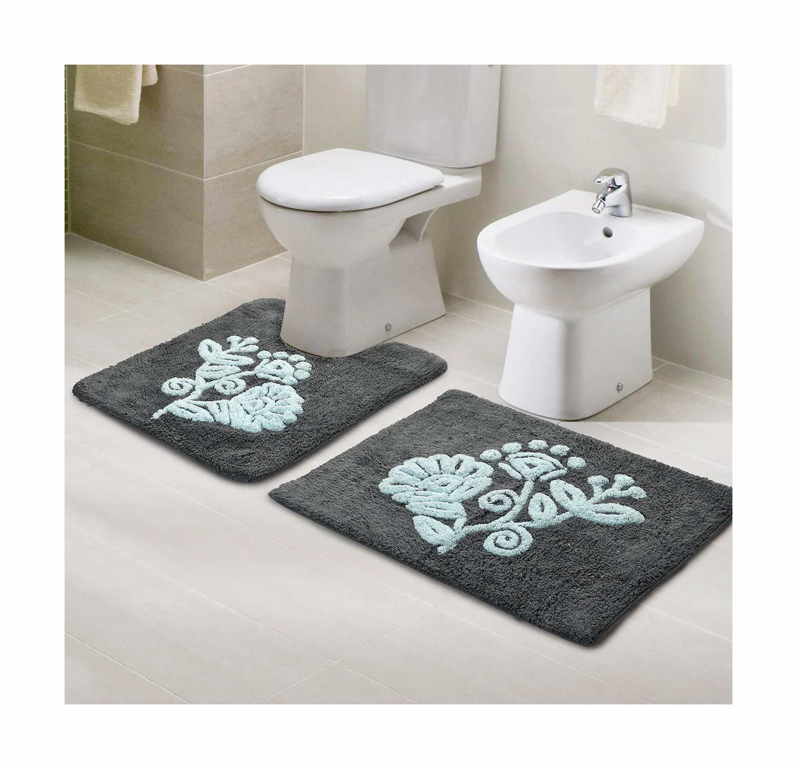 Cotton Soft Anti-Slip Bath Set – Pack of 2 45x60 cm & 45x50 cm | Includes Contour Mat - Image 25
