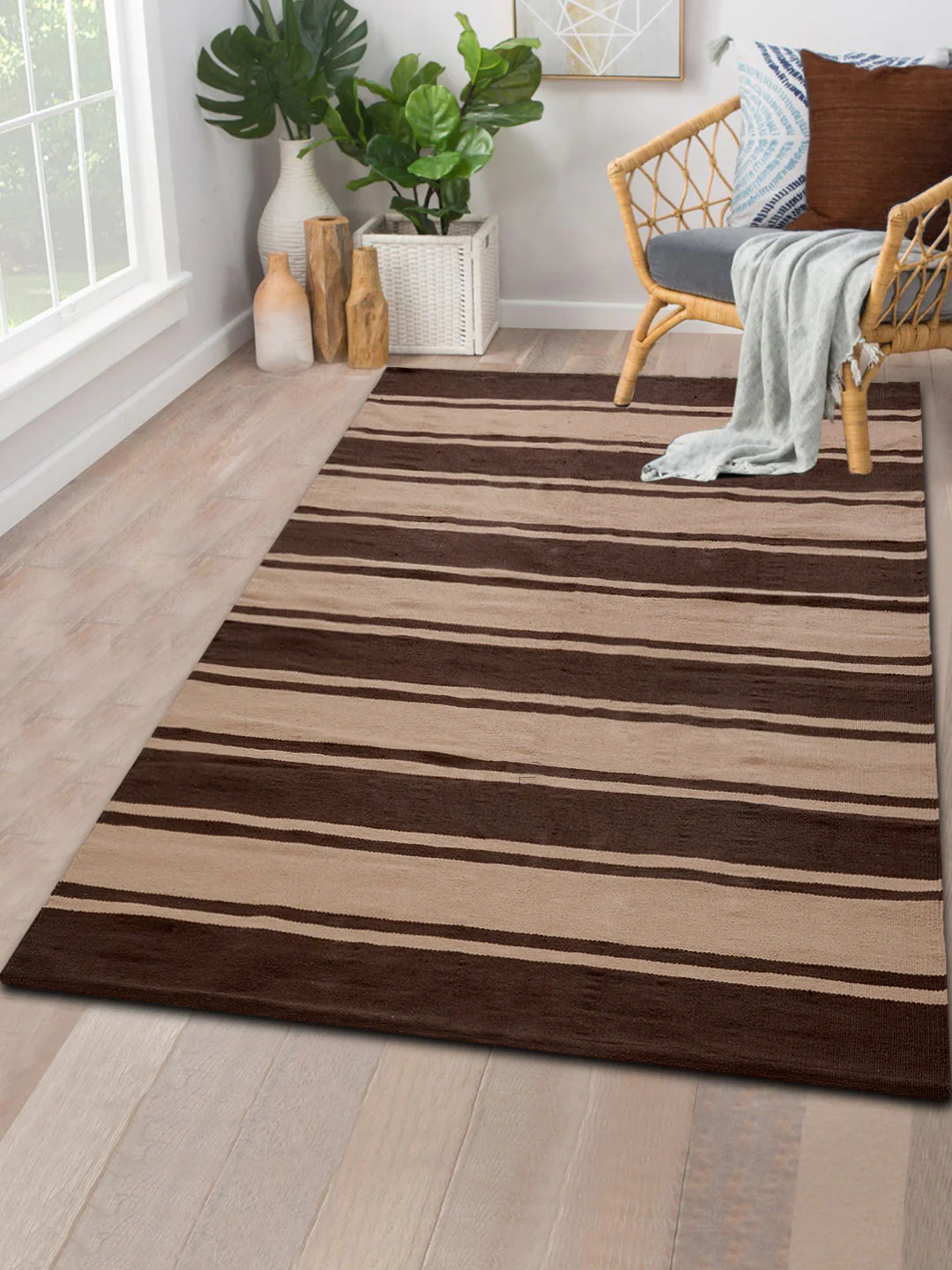 Cotton Hand Woven Stripe Rug | Soft & Decorative - Image 17