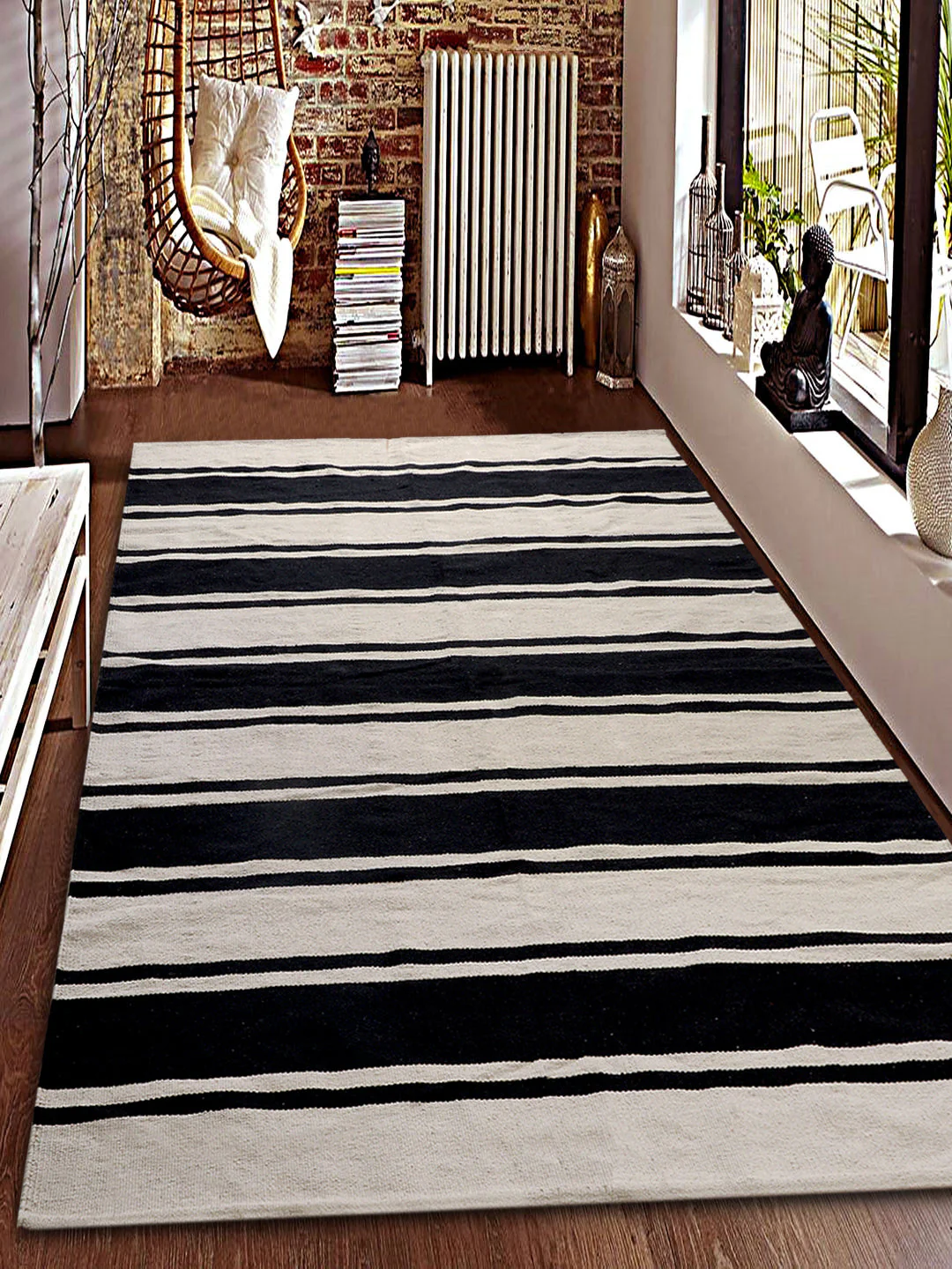 Cotton Hand Woven Stripe Rug | Soft & Decorative - Image 27