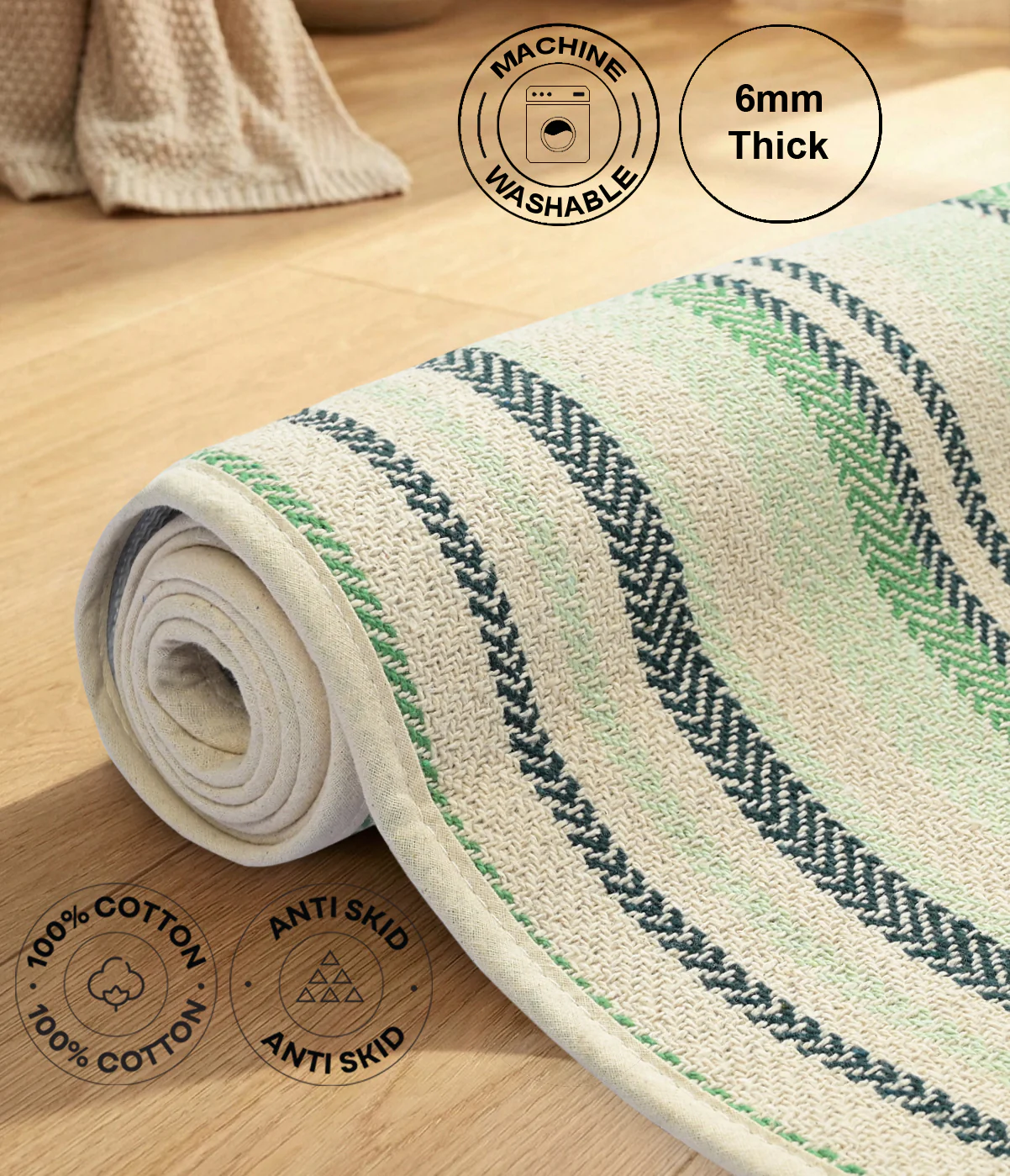 Stripe Cotton Yoga Mat – Breathable & Sweat-Resistant - Image 6