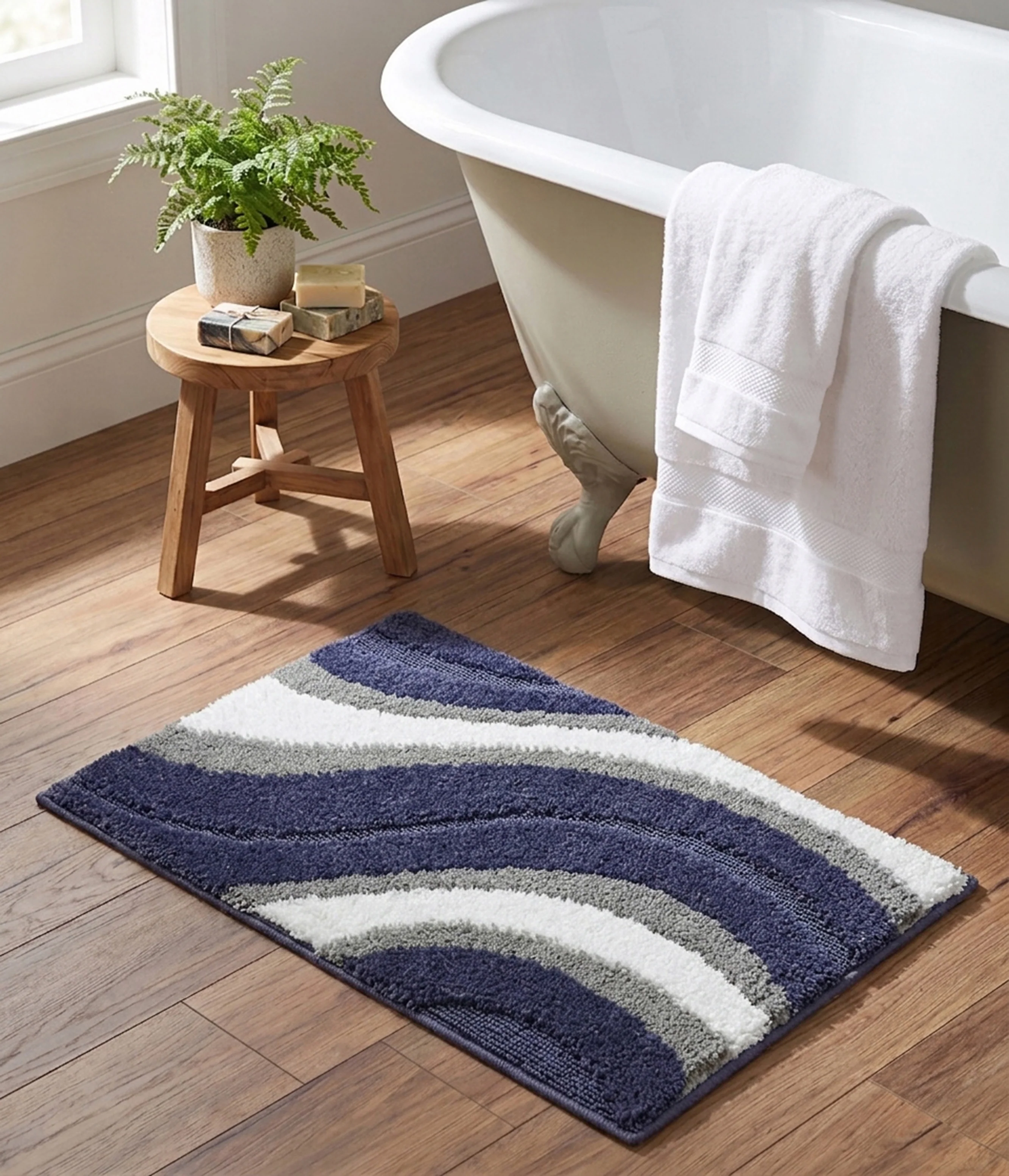 Wave Microfiber Bath Mat | Soft & Absorbent Bathroom Floor Mat | Quick Dry & Washable | Wave Pattern Design