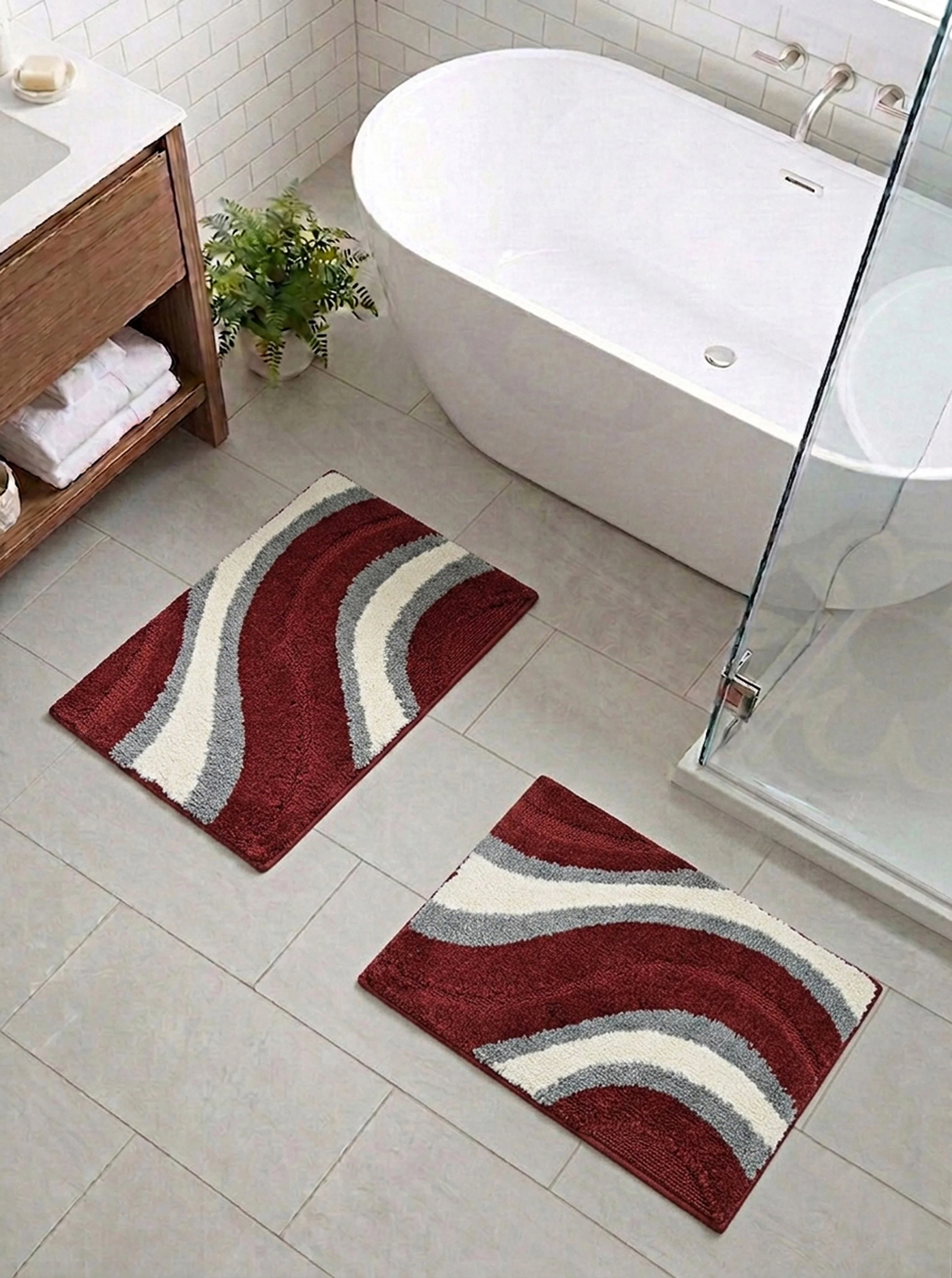 Wave Microfiber Bath Mat | Soft & Absorbent Bathroom Floor Mat | Quick Dry & Washable | Wave Pattern Design - Image 17