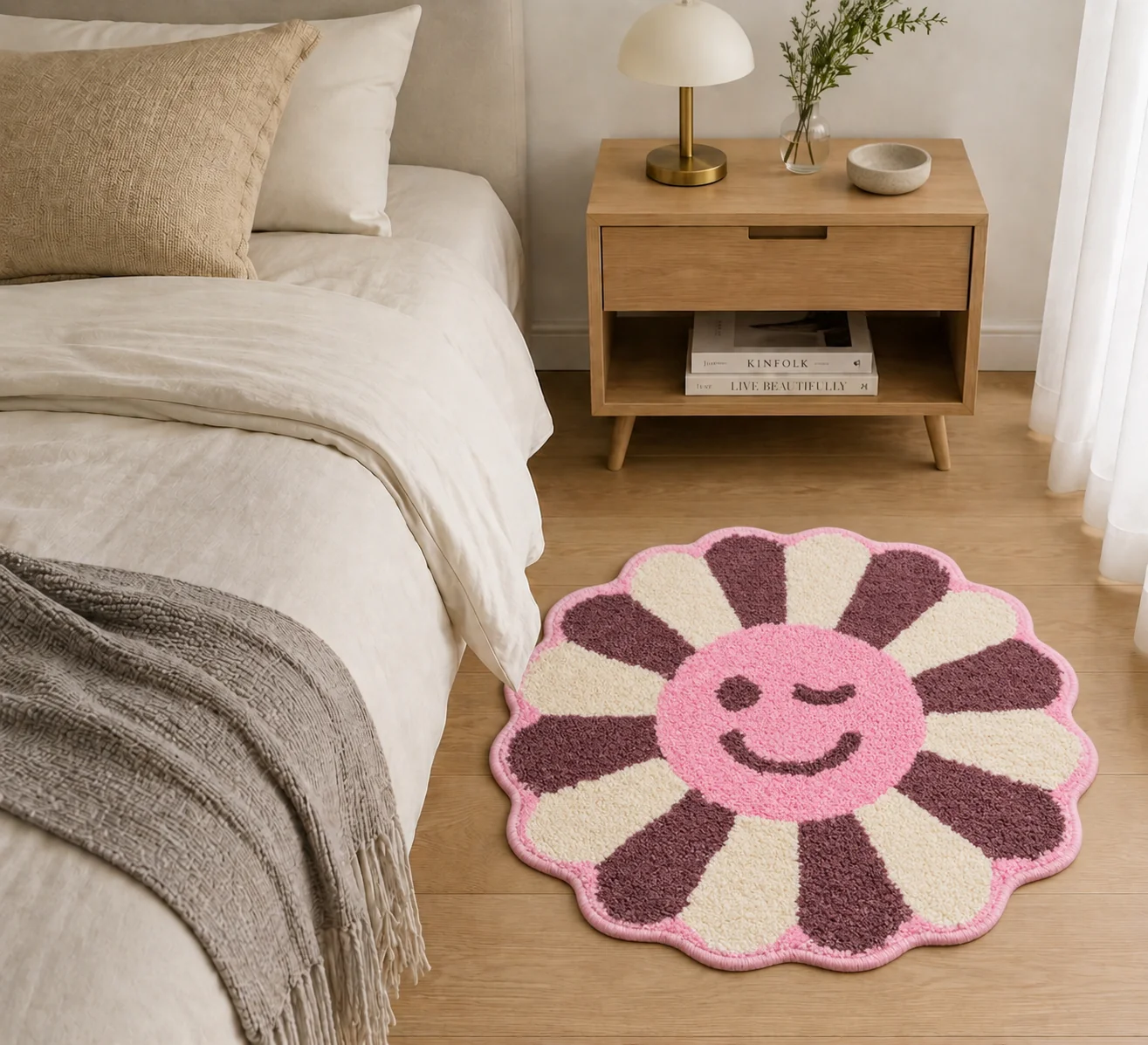 Wink Flower Shaped Microfiber Round  Mat | Ultra Soft & Super Absorbent Rug | Anti-Skid Bathmat for Bathroom, Bedroom & Wash Basin, Bedside Doormat Area - Image 2